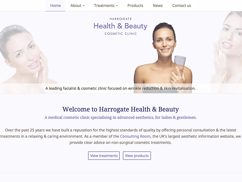 Screenshot of Harrogate Health & Beauty home page design.