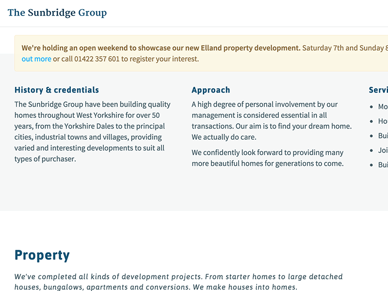 Screenshot of The Sunbridge Group web design.