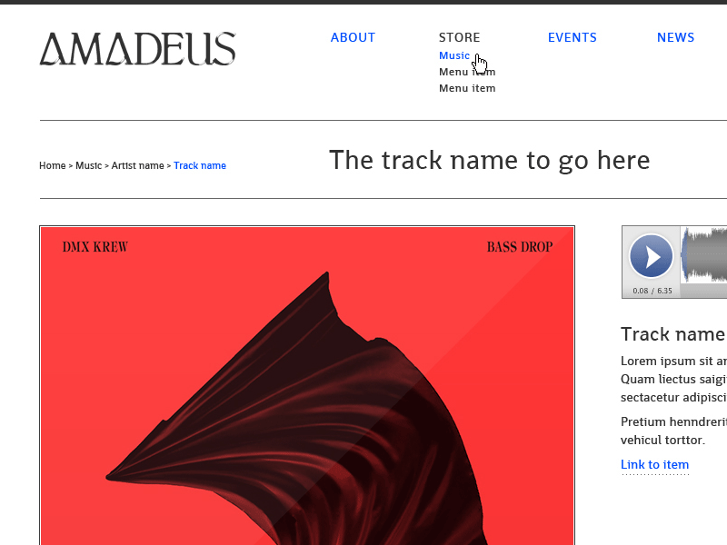 Screenshot of Amadeus Records web design.