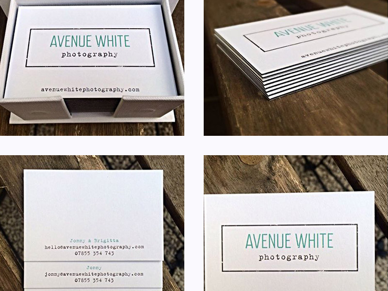 Photo of Avenue White Photography business card design.