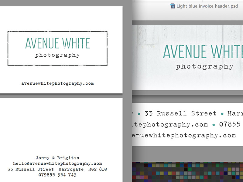 Screenshot of Avenue White Photography business card design.