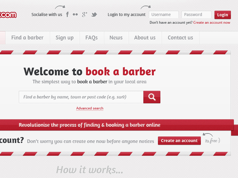 Screenshot of Book A Barber web design.