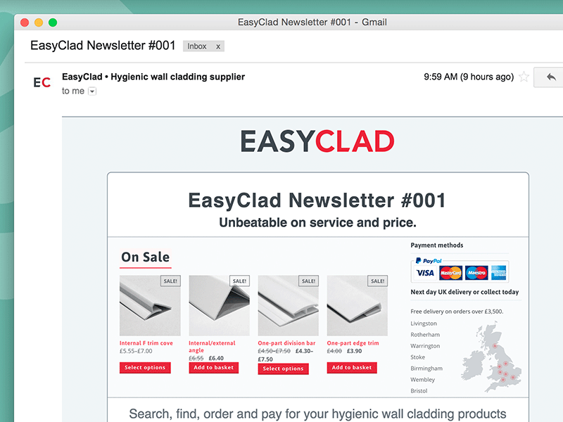EasyClad MailChimp Newsletter design.