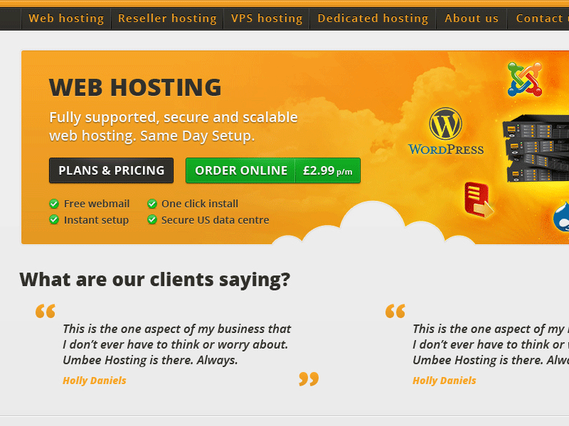 Screenshot of hosting company template design.