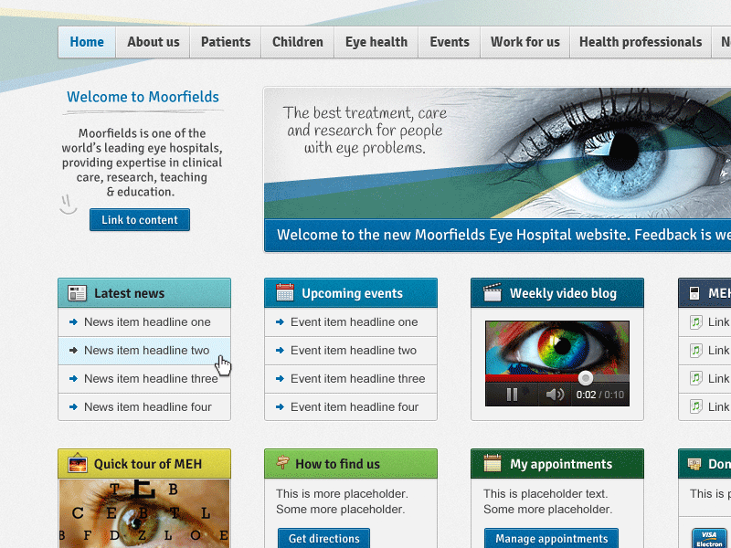 Screenshot of NHS web design.