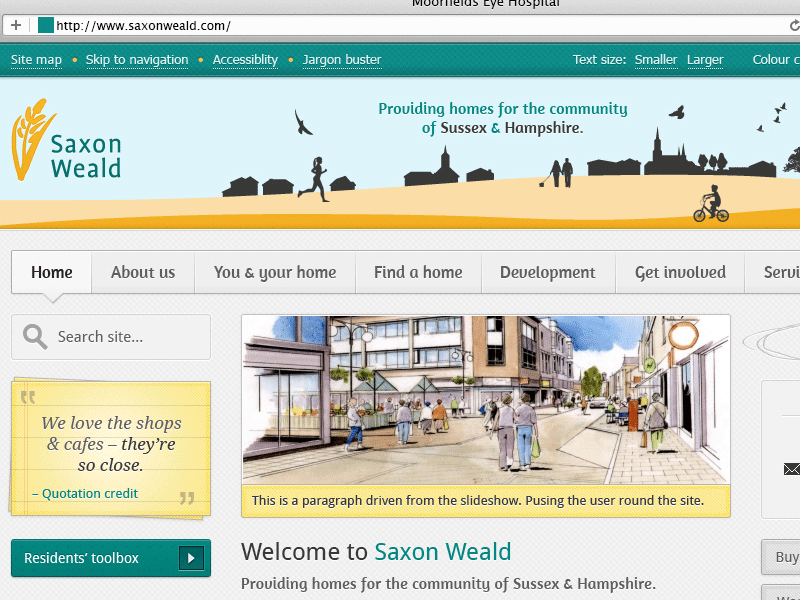 Screenshot of Saxon Weald web design.