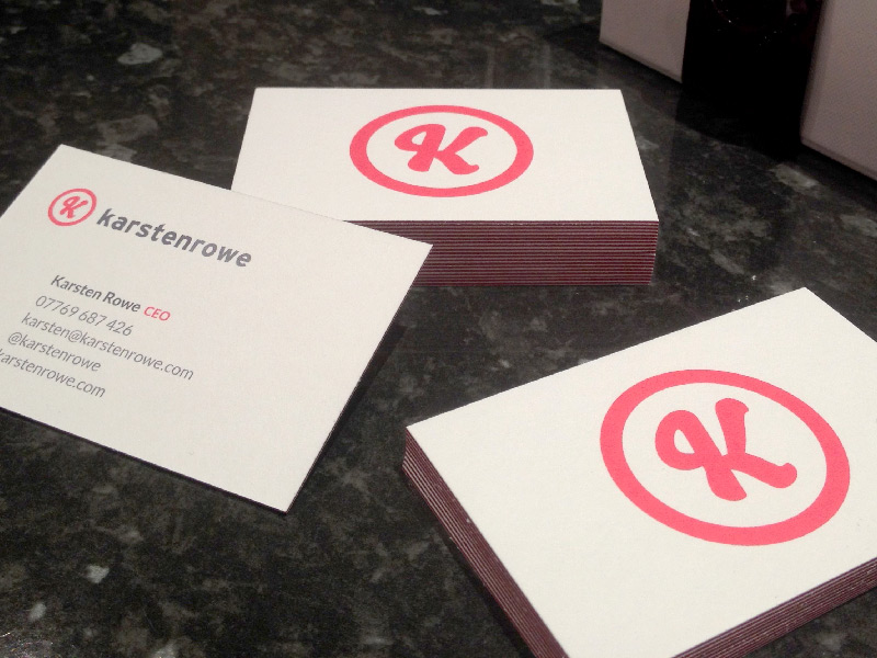 Photo of Karsten Rowe business card design.